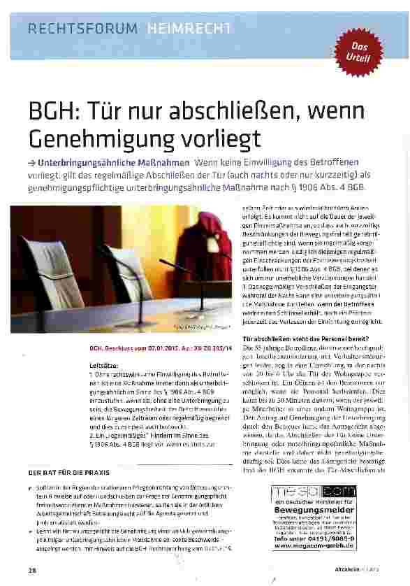 Vorschauseite 1: BGH: Tür nur abschließen, wenn Genehmigung vorliegt