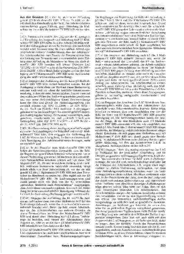 Vorschauseite 2: Abfindung nach dem MaßnahmenTV DRV KBS -kein Anspruch bei Beendigung des Arbeitsver-hältnisses aus verhaltensbedingten Gründen