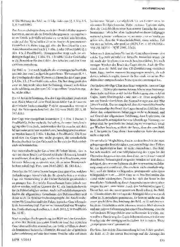 Vorschauseite 3: Anscheinsbeweis zu Lasten eines Medizinprodukteherstellers§§ 1, 8 ProdHaftG; § 4 MPG; § 823 Abs. 2 BGB