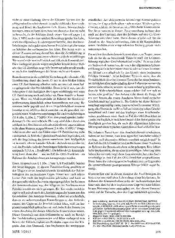 Vorschauseite 5: Anscheinsbeweis zu Lasten eines Medizinprodukteherstellers§§ 1, 8 ProdHaftG; § 4 MPG; § 823 Abs. 2 BGB