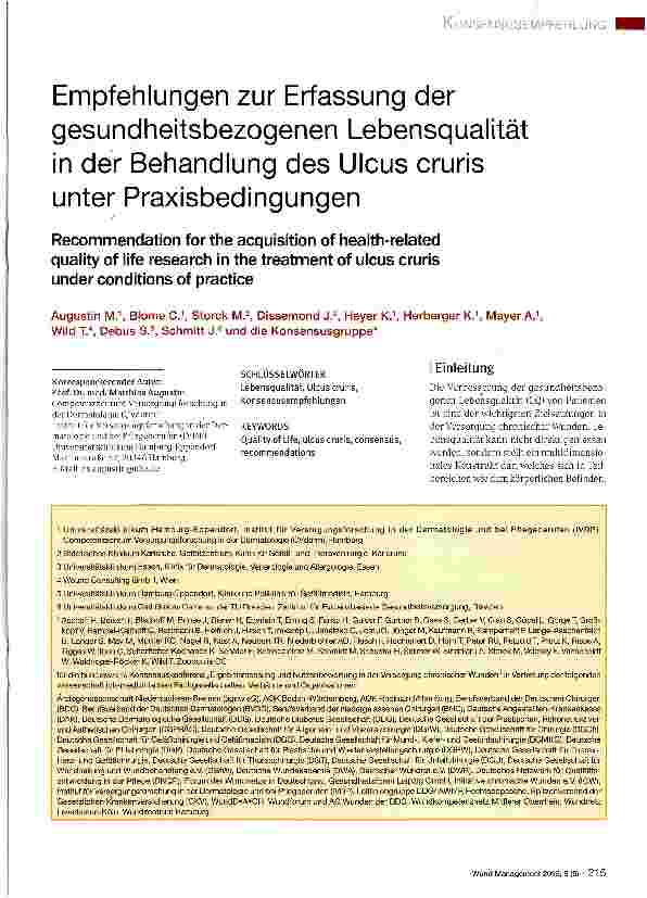 Vorschauseite 1: Empfehlungen zur Erfassung der gesundheitsbezogenen Lebensqualität in der Behandlung des Ulcus cruris unter Praxisbedingungen