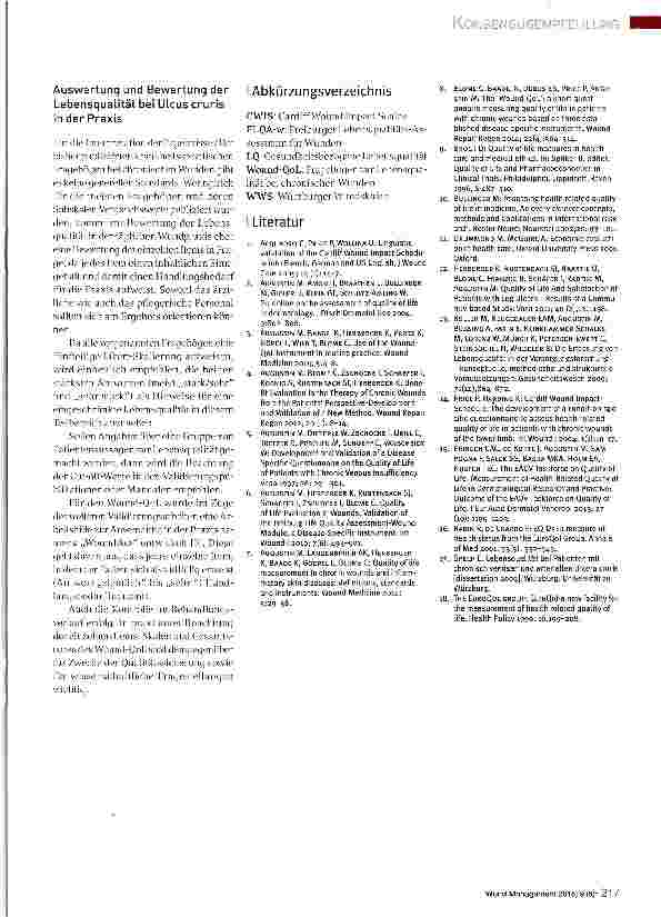 Vorschauseite 3: Empfehlungen zur Erfassung der gesundheitsbezogenen Lebensqualität in der Behandlung des Ulcus cruris unter Praxisbedingungen