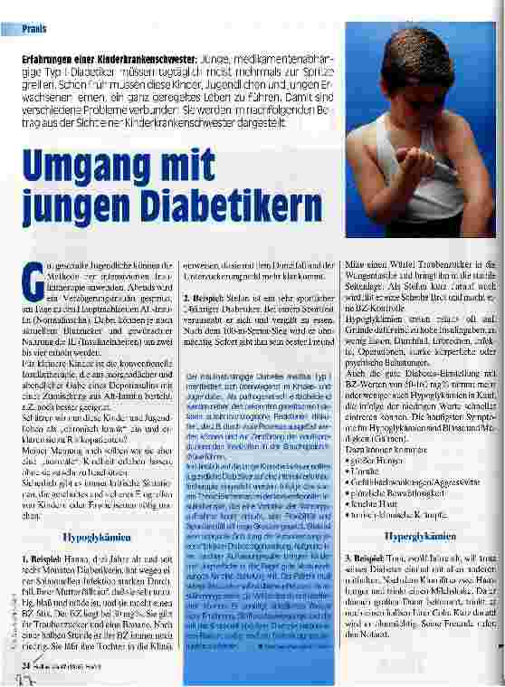 Vorschauseite 1: Umgang mit jungen Diabetikern Erfahrungen einer Kinderkrankenschwester