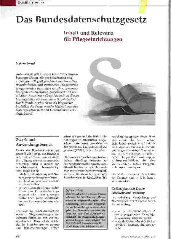 Vorschauseite 1: Das BundesdatenschutzgesetzInhalt und Relevanz für Pflegeeinrichtungen