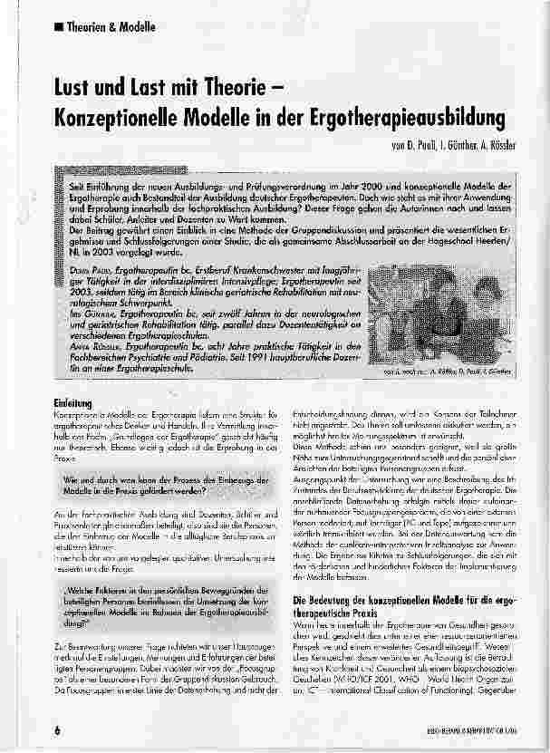 Vorschauseite 1: Lust und Last mit Theorie - Konzeptionelle Modelle in der Ergotherapieausbildung