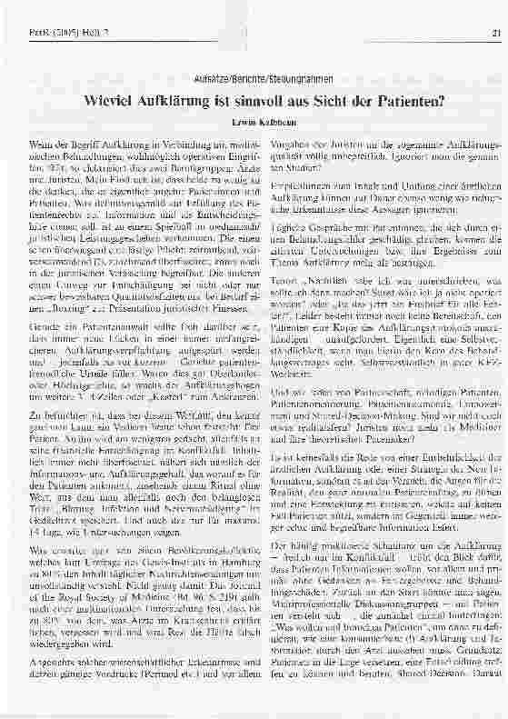 Vorschauseite 1: Aufklärung ist sinnvoll aus Sicht der Patienten?