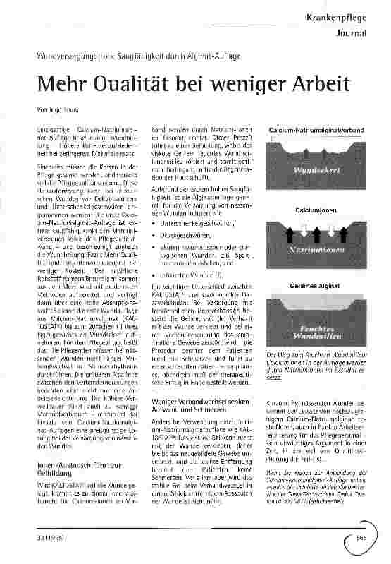 Vorschauseite 1: Mehr Qualität bei weniger Arbeit Wundversorgung: Hohe Qualität durch Alginat-Auflage