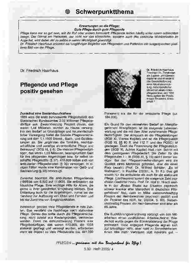 Vorschauseite 1: Pflegende und Pflege positiv gesehen