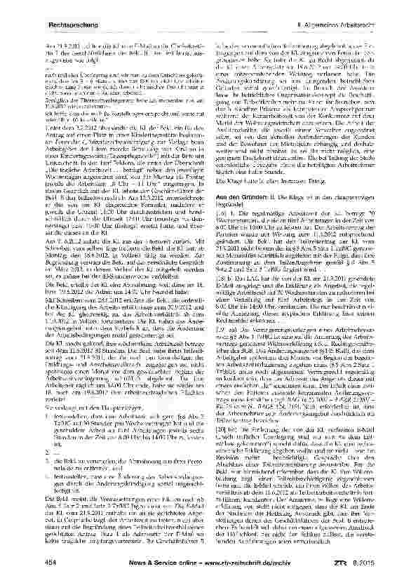 Vorschauseite 2: Anspruch auf Abschluss eines Teilzeitarbeitsvertrags - Anspruch auf Entfernung einer Abmahnung aus der Personalakte - Wirksamkeit einer betriebsbedingten Änderungskündigung