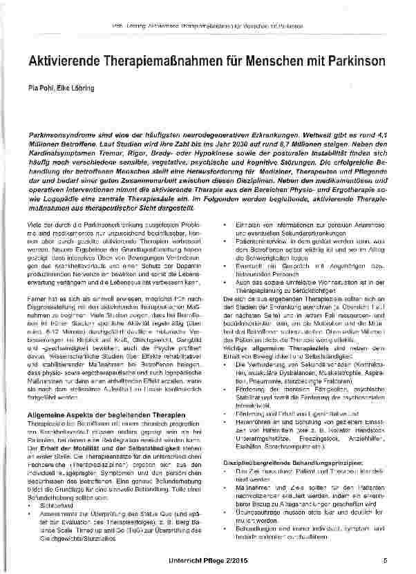 Vorschauseite 1: Aktivierende Therapiemaßnahmen für Menschen mit Parkinson
