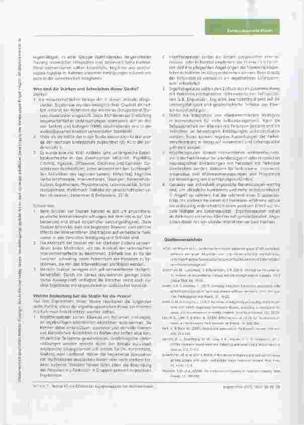 Vorschauseite 2: Nutzerfreundliche Studienzusannmenfassung Welche wissenschaftlichen Belege existieren für die Effektivitätergotherapeutischer Interventionen für Klienten mit Parkinson?