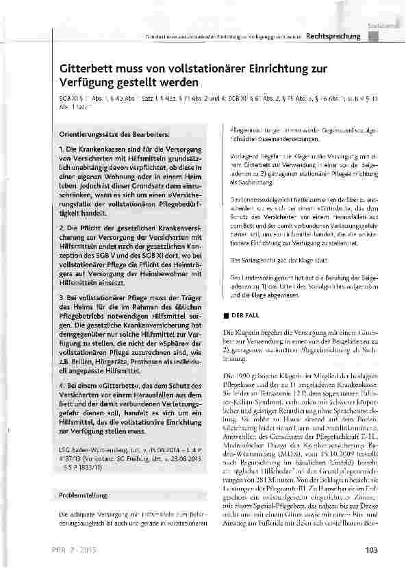 Vorschauseite 1: Gitterbett muss von voUstationärer Einrichtung zur Verfügung gestellt werden