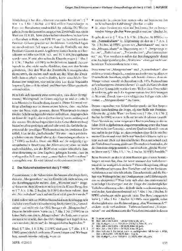 Vorschauseite 3: Das Erfordernis einer mittelbaren Gesundheitsgefahr bei § 7 HWG zugleich Besprechung von BGH, Urt. v. 06.11.2014 -1 ZR 26/13 -Kostenlose Zweitbrille