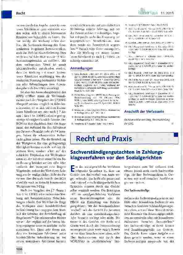 Vorschauseite 1: Sachverständigengutachten in Zahlungsklageverfahren vor den Sozialgerichten