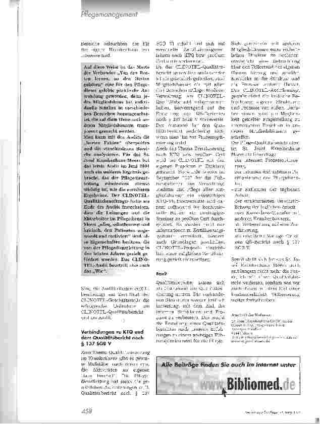 Vorschauseite 3: CLINOTEL-KrankenhausverbundDer Pflege-Qualitätsbericht im St. Josef Krankenhaus Moers, Teil 2