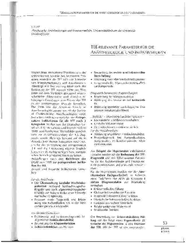 Vorschauseite 1: TEE-RELEVANTE PARAMETER FÜR DIE ANÄSTHESIOLOGIE UND INTENSIVMEDIZIN