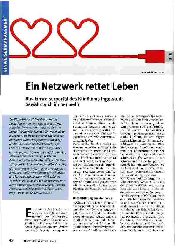 Vorschauseite 1: Ein Netzwerk rettet Leben Das Einweiserportal des Klinikums Ingolstadt bewährt sich immer mehr