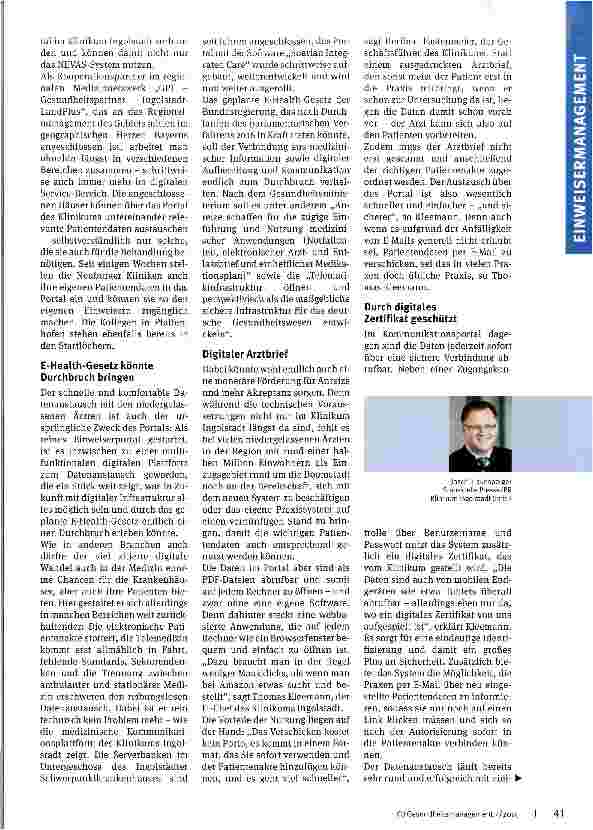 Vorschauseite 2: Ein Netzwerk rettet Leben Das Einweiserportal des Klinikums Ingolstadt bewährt sich immer mehr