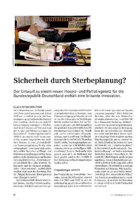 Vorschauseite 1: Sicherheit durch Sterbeplanung?