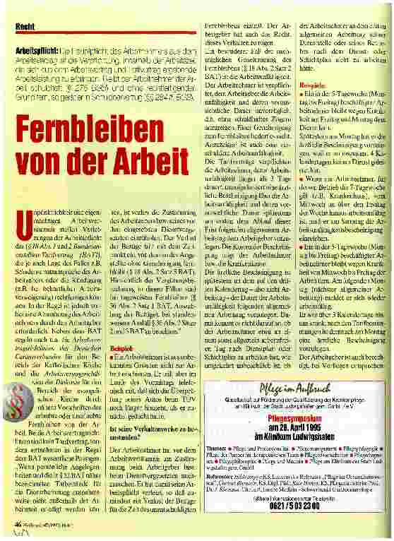 Vorschauseite 1: Fernbleiben von der Arbeit