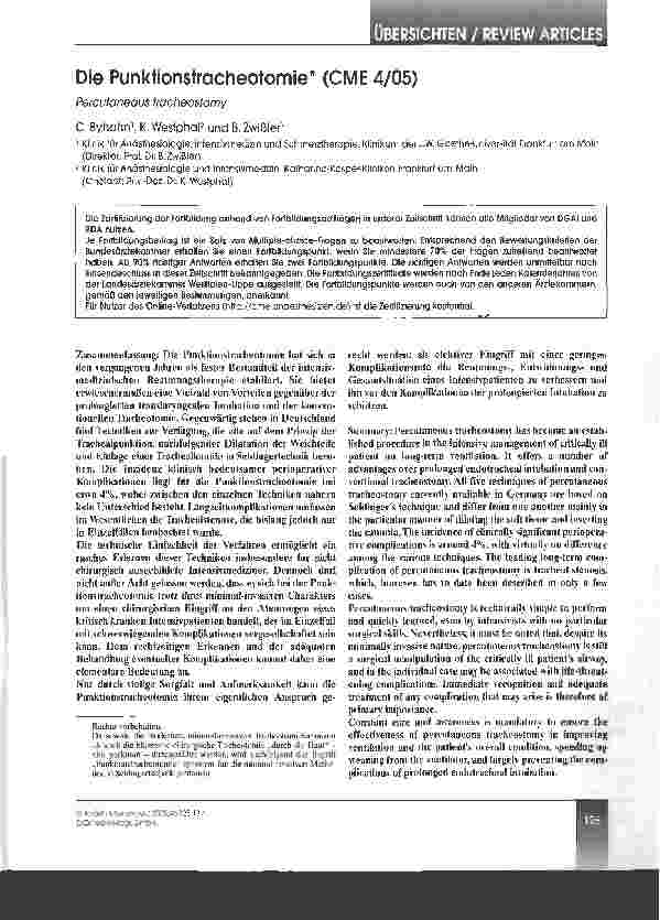 Vorschauseite 1: Die Punktionstracheotomie* (CME 4/05)