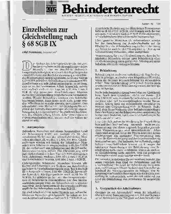 Vorschauseite 1: Einzelheiten zur Gleichstellung nach § 68 SGBIX
