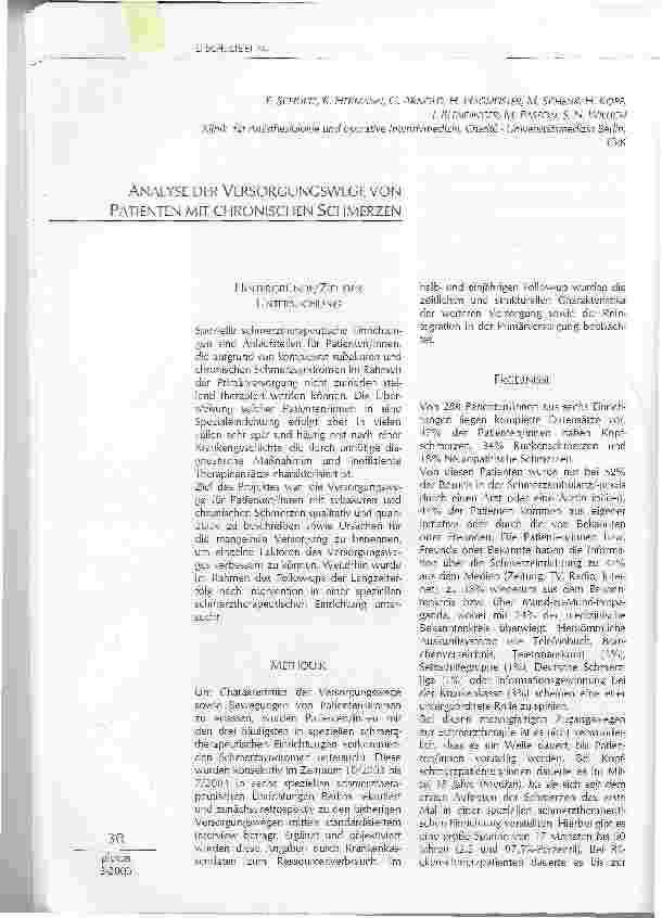 Vorschauseite 1: ANALYSE DER VERSORGUNGSWEGE VON PATIENTEN MIT CHRONISCHEN SCHMERZEN