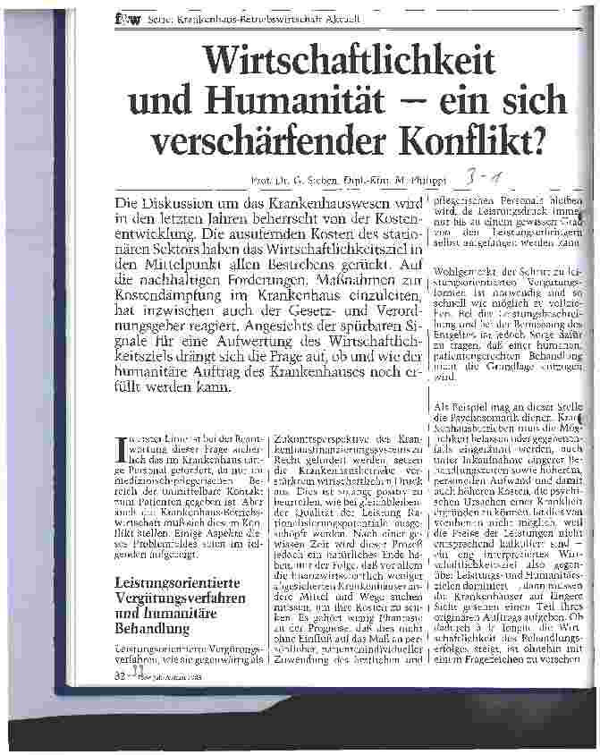 Vorschauseite 1: Wirschaftlichkeit und Humanität - ein sich verschärfender Konflikt?