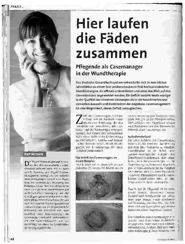 Vorschauseite 1: Hier laufen die Fäden zusammenPflegende als Casemanager in der Wundtherapie