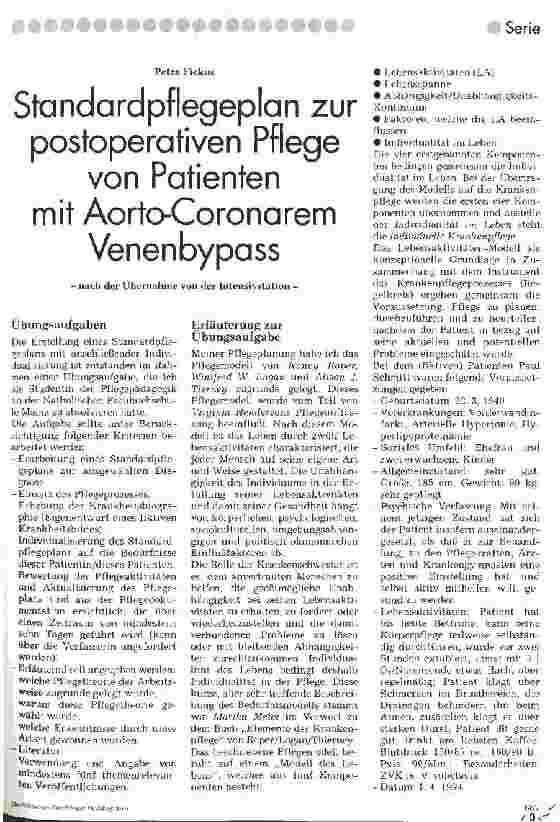 Vorschauseite 1: Standardpflegeplan zur postoperativen Pflege von Patienten mit Aorto-Coronarem Venenbypass nach der Übernahme von der Intensivstation