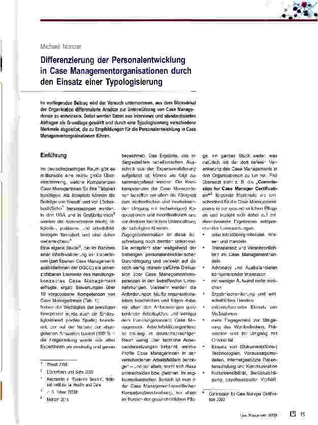 Vorschauseite 1: Differenzierung der Personalentwicklung in Case Managementorganisationen durch den Einsatz einer Typologisierung