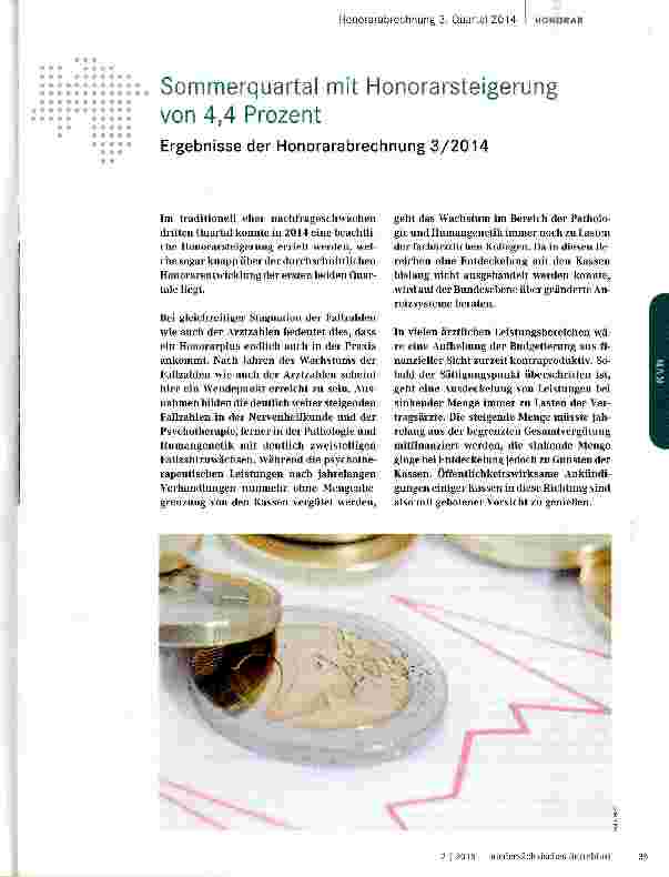 Vorschauseite 1: Sommerquartal mit Honorarsteigerung von 4,4 Prozent Ergebnisse der Honorarabrechnung 3/2014