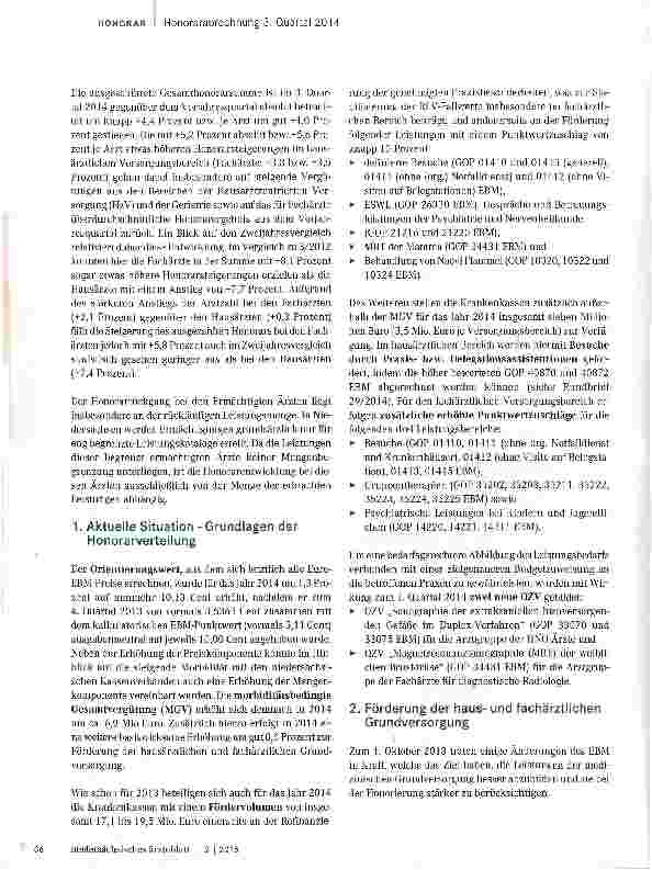 Vorschauseite 2: Sommerquartal mit Honorarsteigerung von 4,4 Prozent Ergebnisse der Honorarabrechnung 3/2014