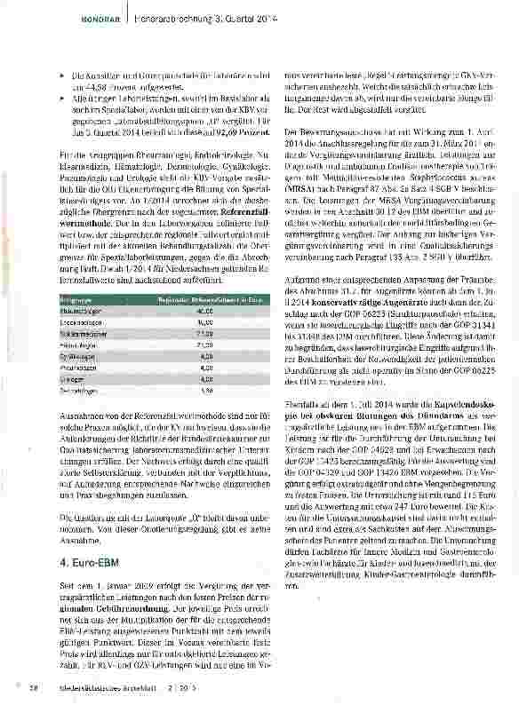 Vorschauseite 4: Sommerquartal mit Honorarsteigerung von 4,4 Prozent Ergebnisse der Honorarabrechnung 3/2014