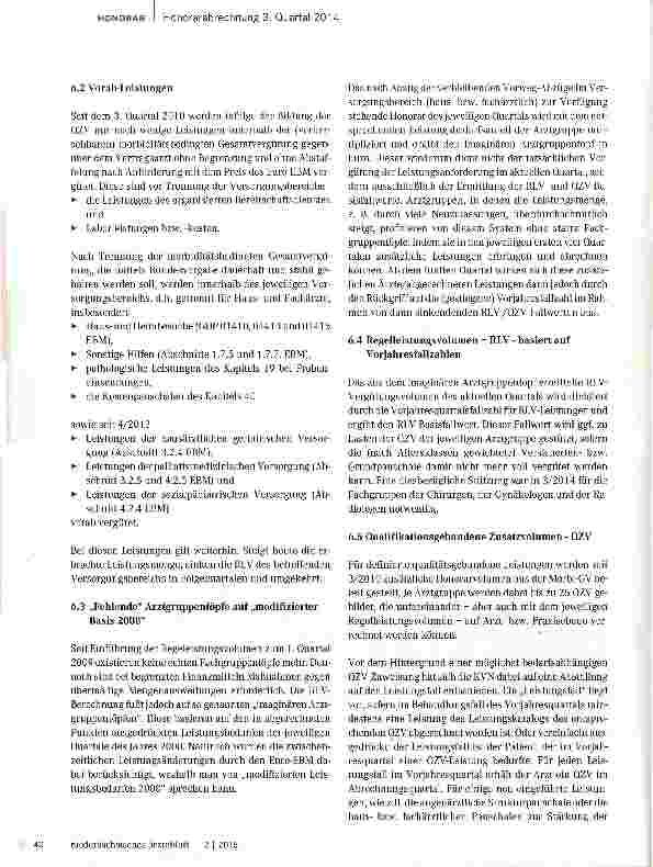 Vorschauseite 6: Sommerquartal mit Honorarsteigerung von 4,4 Prozent Ergebnisse der Honorarabrechnung 3/2014