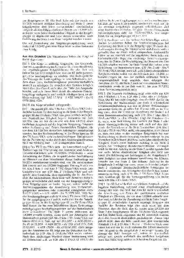 Vorschauseite 2: Stufenaufstieg nach dem TV-Arzte/VKA - Auf-stieg von Oberärzten in die Stufe 3 der Ent-geltgruppe III TV-Ärzte/VKA §19 Abs. 1 Buchst c, §20 Abs. 2, Abs. 5; TVÜ-Ärzte/VKA§6Abs.2