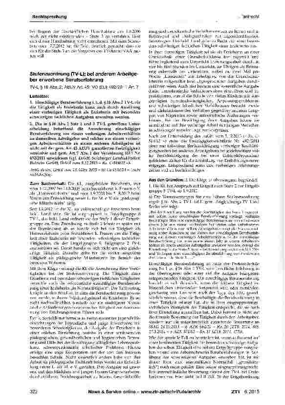 Vorschauseite 3: Stufenaufstieg nach dem TV-Arzte/VKA - Auf-stieg von Oberärzten in die Stufe 3 der Ent-geltgruppe III TV-Ärzte/VKA §19 Abs. 1 Buchst c, §20 Abs. 2, Abs. 5; TVÜ-Ärzte/VKA§6Abs.2