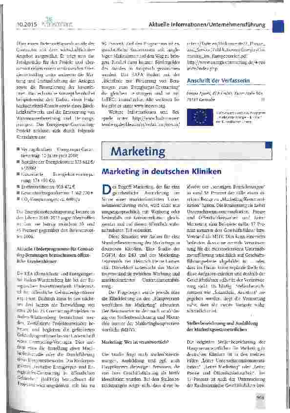 Vorschauseite 1: Marketing in deutschen Kliniken