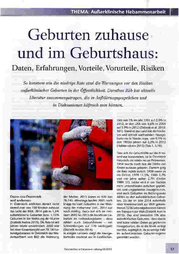 Vorschauseite 1: Geburten zuhause und im Geburtshaus: Daten, Erfahrungen, Vorteile, Vorurteile, Risiken