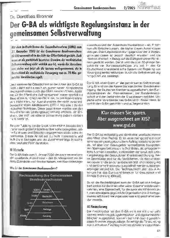 Vorschauseite 1: Der G-BA als wichtigste Regelungsinstanz in der gemeinsamen Selbstverwaltung