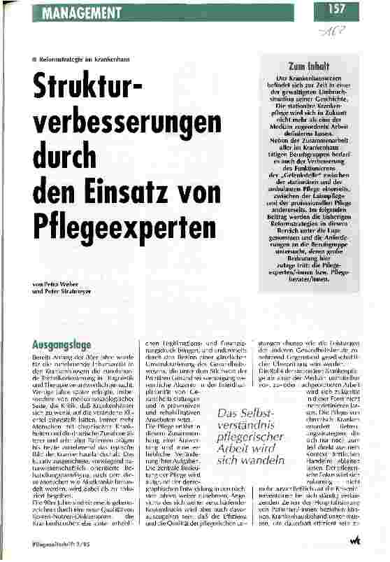Vorschauseite 1: Strukturverbesserungen durch den Einsatz von Pflegeexperten Reformstrategie im Krankenhaus