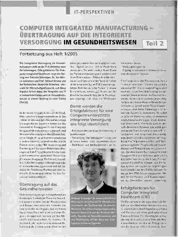 Vorschauseite 1: COMPUTER INTEGRATED MANUFACTURING -ÜBERTRAGUNG AUF DIE INTEGRIERTE VERSORGUNG IM GESUNDHEITSWESEN Teil 2Fortsetzung aus Heft 1/2005