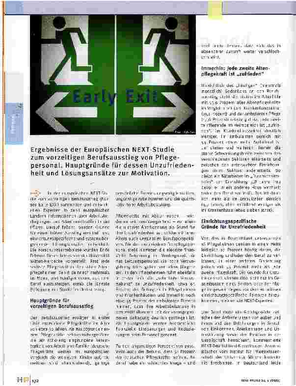 Vorschauseite 1: Ergebnisse der Europäischen NEXT-Studie zum vorzeitigen Berufsausstieg von Pflegepersonal. Hauptgründe für dessen Unzufriedenheit und Lösungsansätze zur Motivation.