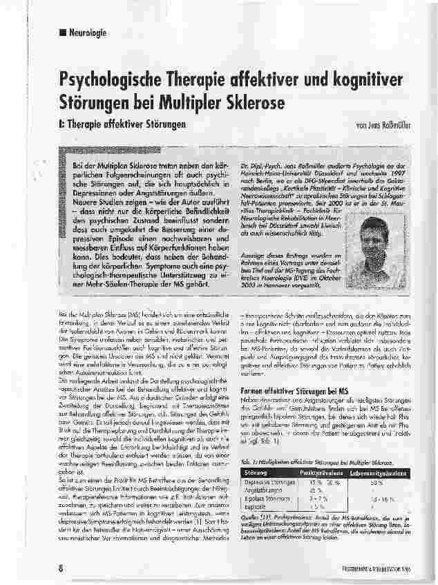 Vorschauseite 1: Psychologische Therapie effektiver und kognitiver Störungen bei Multipler Sklerose
