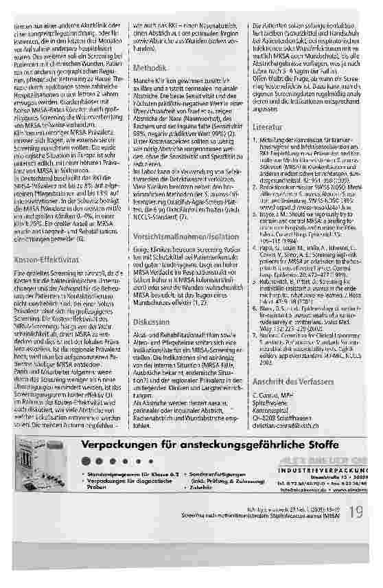 Vorschauseite 2: Screening nach methicillinresistentem Staphylococcus aureus (MRSA)Patientenauswahl und Methodik - eine Übersicht