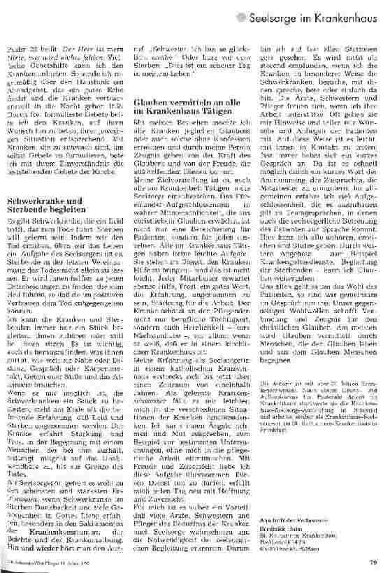 Vorschauseite 2: Krankenhausseelsorge ist notwendig und unersetzlich.