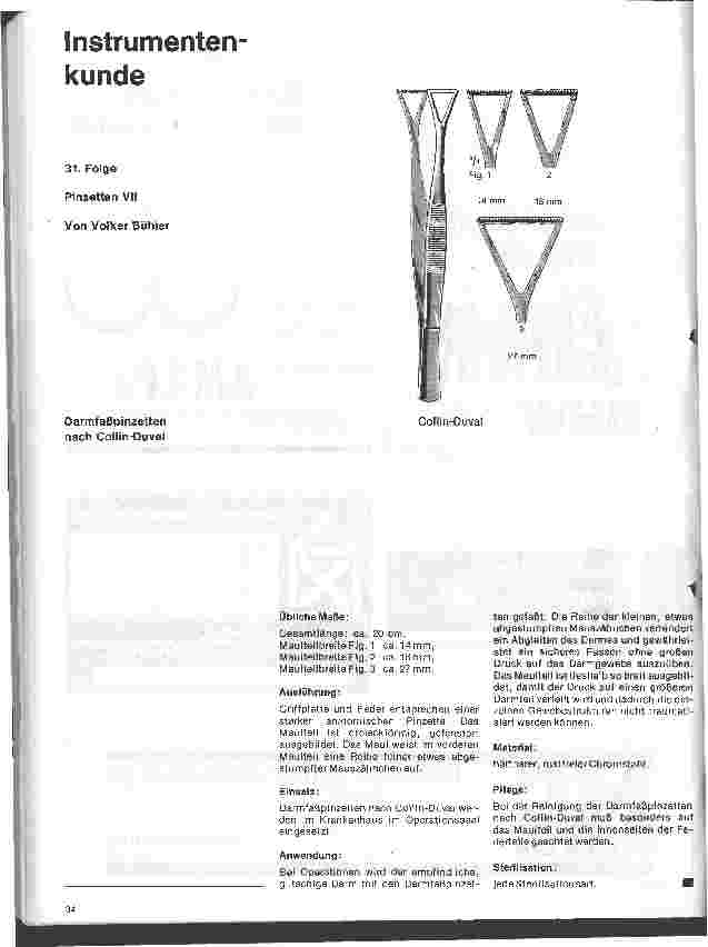 Vorschauseite 1: Instrumentenkunde 31. Folge: Pinzetten VII - Darmfaßpinzetten nach Collin-Duval