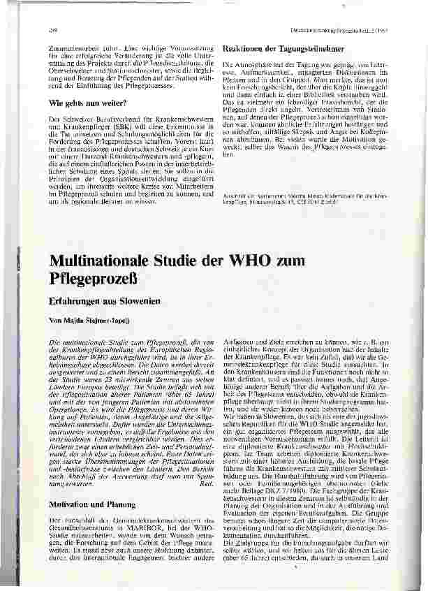 Vorschauseite 1: Multinationale Studie der WHO zum Pflegeprozeß
