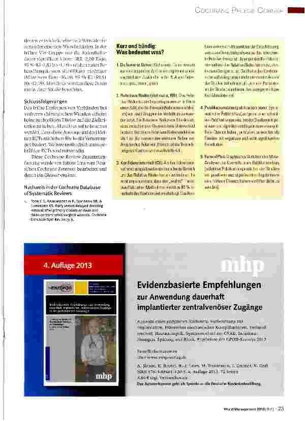 Vorschauseite 2: Cochrane Pflege Corner Früher versus später Verbandwechsel nach primärem Verschluss von sauberen chirurgischen Wunden