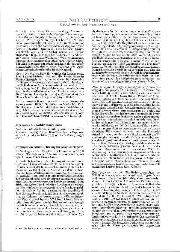 Vorschauseite 3: Die Zukunft des Sozial-staats liegt in Europa! 5. Deutscher Sozial-;erichtstag beleuchtet len europäischen Rahmen deutscher Sozialpolitik (Tagungsbericht)